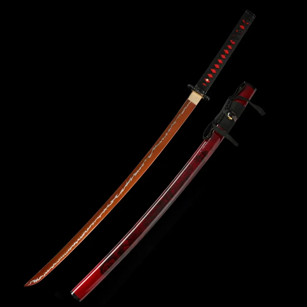 Katana Sword | Orange Flame-Engraved Katana in High Manganese