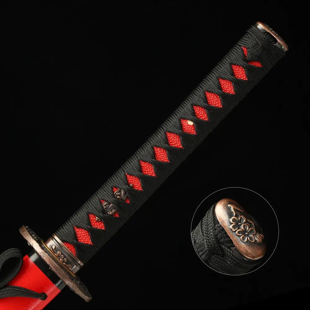 Red Katana | T10 Clay Tempered Katana with Real Hamon - Red Tiger