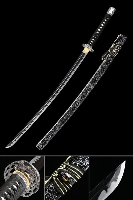 Handmade Japanese Katana Sword 1045 Carbon Steel With Black Blade And Scabbard