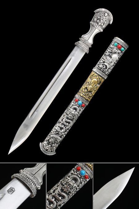 Antique Tibetan Knife, Double Edge Blade Knife