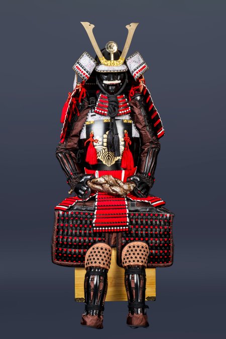 Handmade Oda Clan Kachi Brown And Red Japanese Samurai Armor, Life Size Yoroi