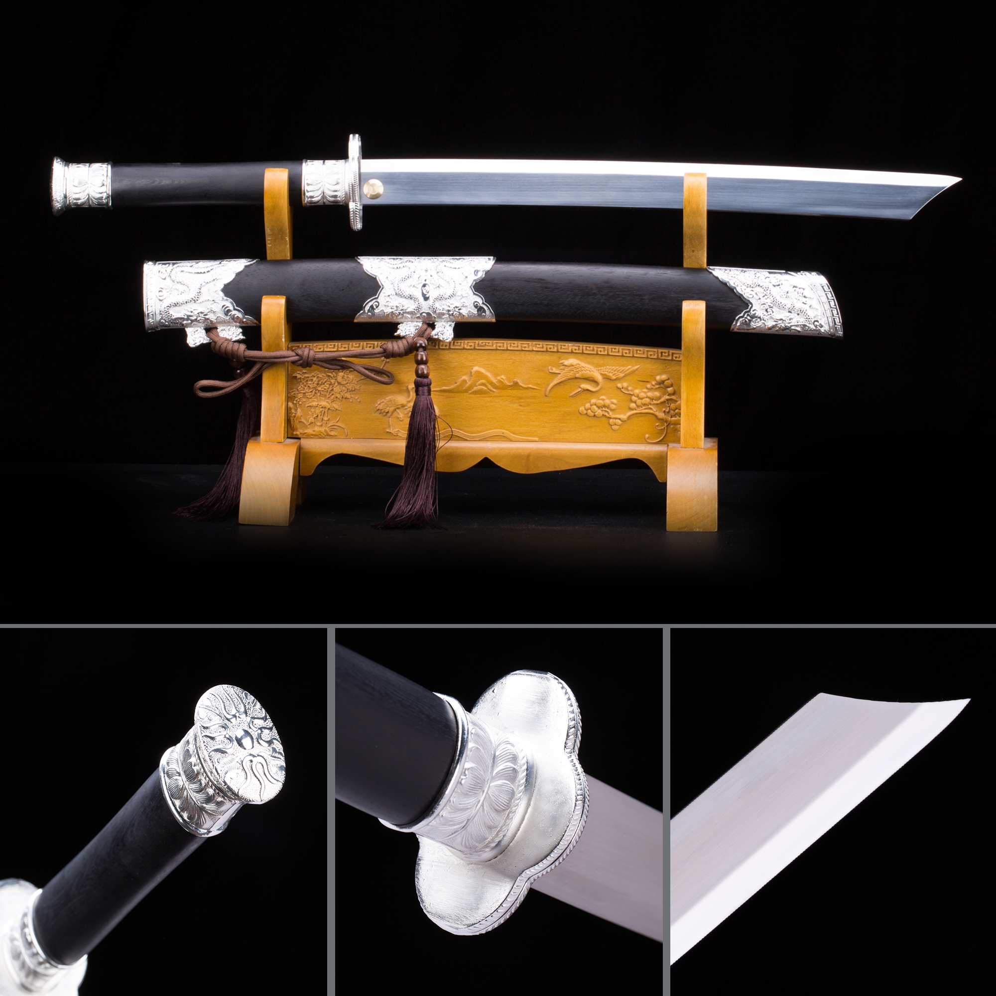 Handmade Stainless Steel Chinese Dao Broadsword With Blackwood Scabbard