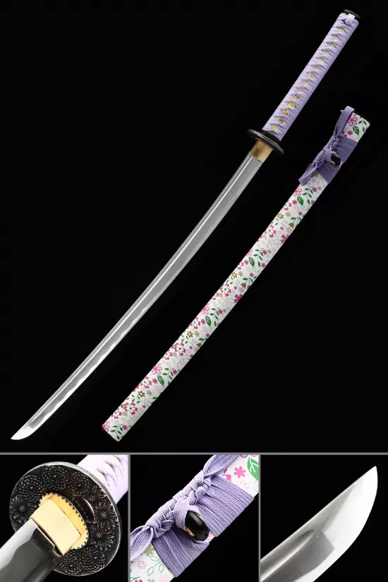 Japanese Samurai Sword 1060 Carbon Steel With Flower Scabbard