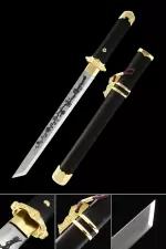 Handmade Japanese Hamidashi Tanto Sword With Black Scabbard