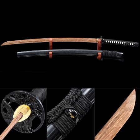 Handmade Wooden Blade Unsharpened Katana Samurai Sword With Black Scabbard