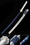 Blue Blade Katana, Handmade Japanese Sword High Manganese Steel With Silver Scabbard