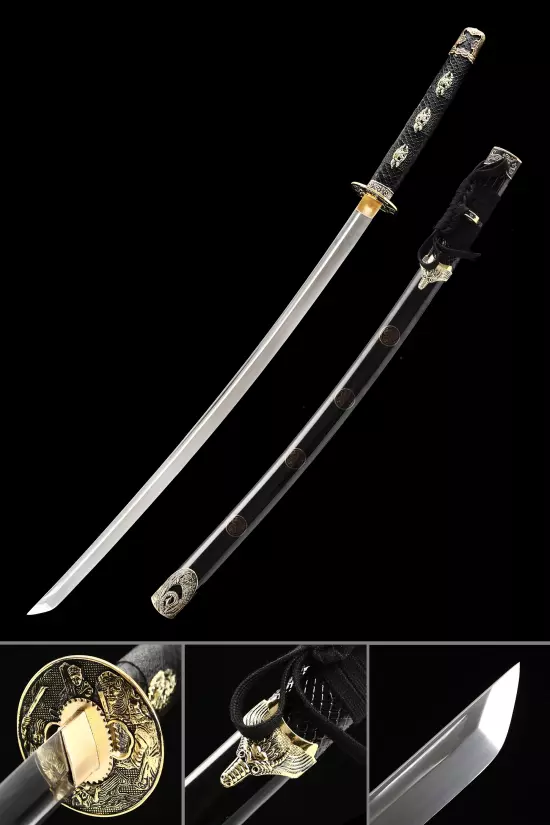 Handmade Japanese Samurai Sword Full Tang With Black Scabbard