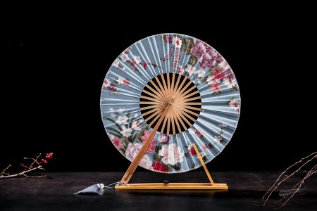 Japanese Style Round Windmill Fan With Bamboo Frame For Decoration