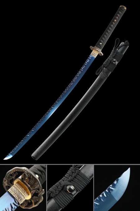 Handcrafted Full Tang Japanese Samurai Sword 1095 Carbon Steel With Blue Blade