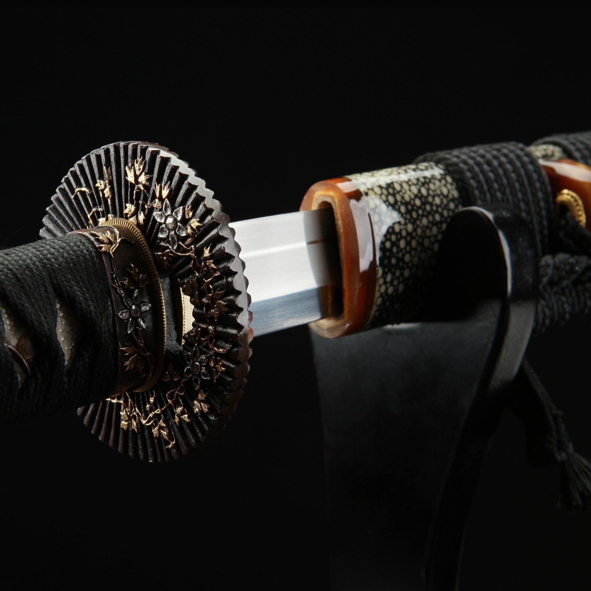 Handmade Gold Sunflower Tsuba Real Katana Japanese Samurai Swords With