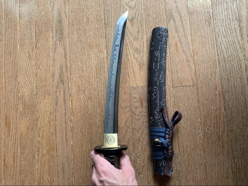 Handmade Short Japanese Tanto Sword T10 Folded Clay Tempered Steel Real Hamon