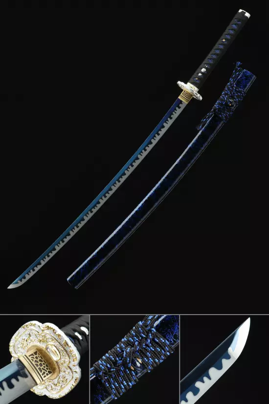 Handmade Japanese Katana Sword Full Tang With Blue Blade