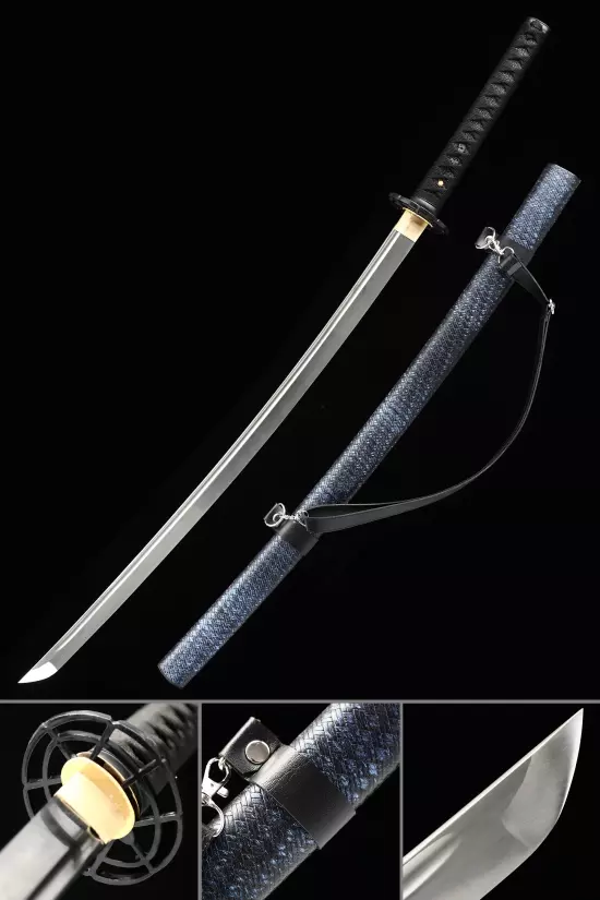 Handmade Japanese Samurai Sword With Blue Scabbard And Black Strap