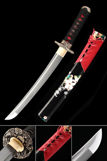 Handmade Pattern Steel Real Short Katana Japanese Tanto Swords With Copper Tsuba