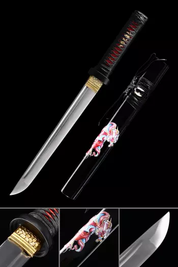 Short Ninja Sword | Manganese Steel Red Blade Hamidashi Tanto in