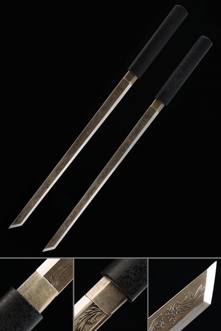 Dual Swords, Double Strike Ninja Twin Sword Set With Shoulder Harness