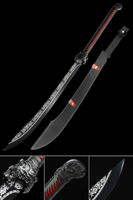 Handmade Black 1065 Carbon Steel Fantasy Sword With Pu Leather Scabbard