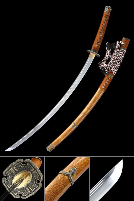 1095 Carbon Steel Odachi with Orange Hardwood Saya & Bronze Scroll Tsuba - Full Tang