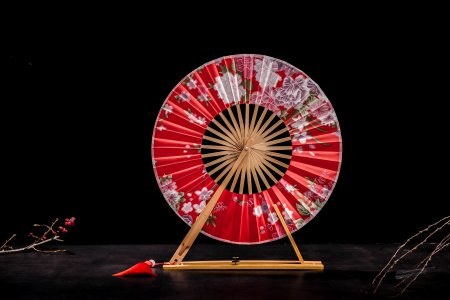 Japanese Folding Round Windmill Hand Fan  With Bamboo Frame For Decoration