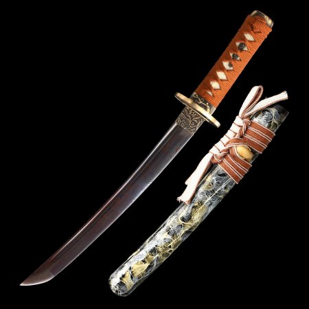 Handmade Full Tang Tanto Sword Damascus Steel With Red Blade