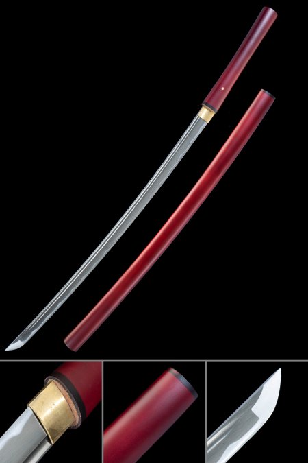 Hand-forged 1045 Carbon Steel Shirasaya Katana With Dark Red Saya