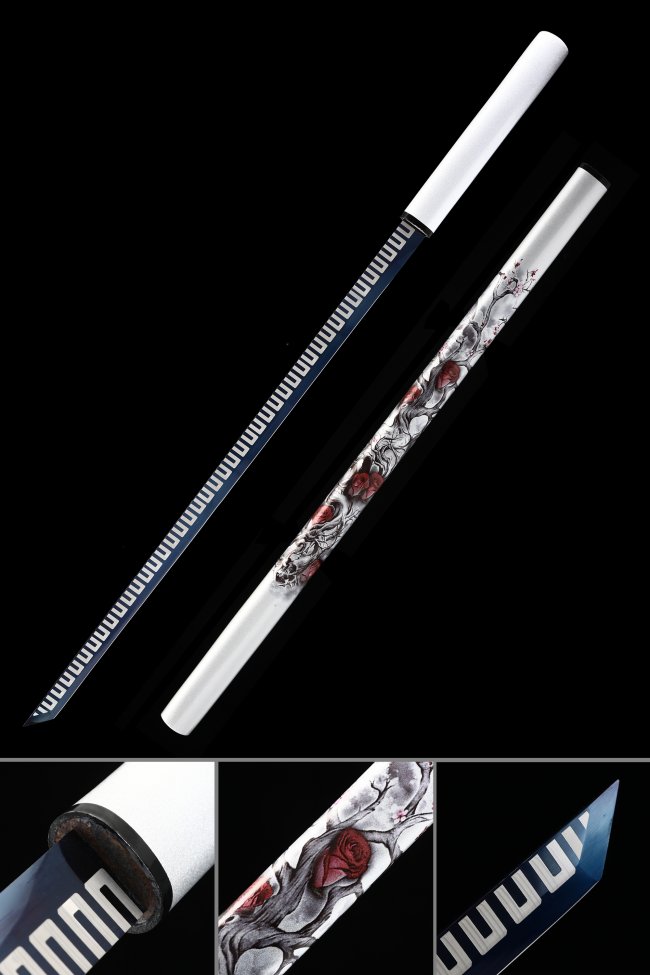 White Flower Saya Manganese Steel Ninjato, White Tsuka, Dark Blue Blade & 41"