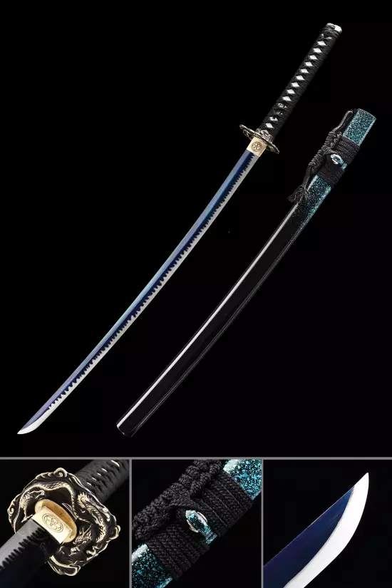 Handmade Japanese Samurai Sword Full Tang With Blue Blade