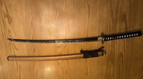 Handmade Japanese Katana Sword With Black Blade And Orange Scabbard