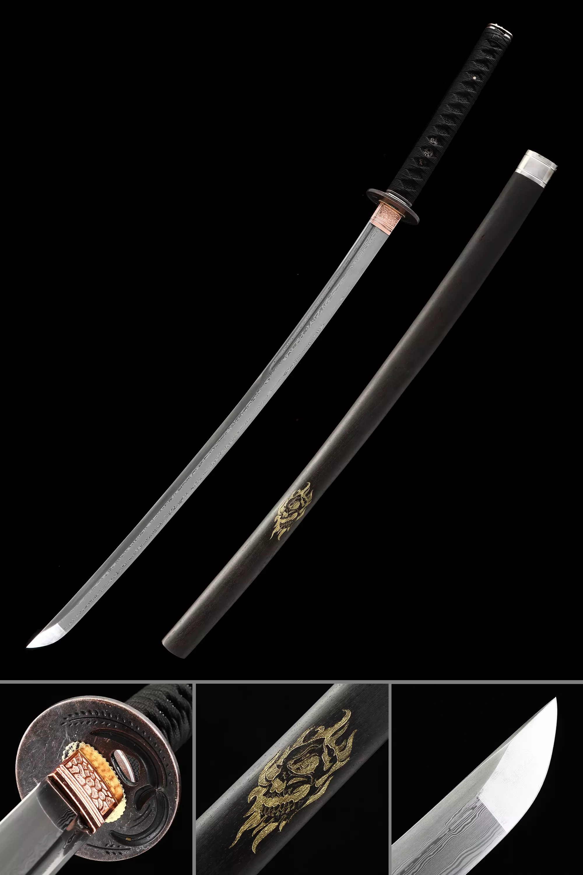 Black Damascus Katana | Handmade Real Japanese Katana Sword Damascus ...