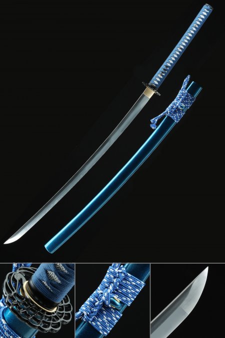 Extra Long Katana, Handmade Japanese Katana Sword High Manganese Steel With Blue Scabbard