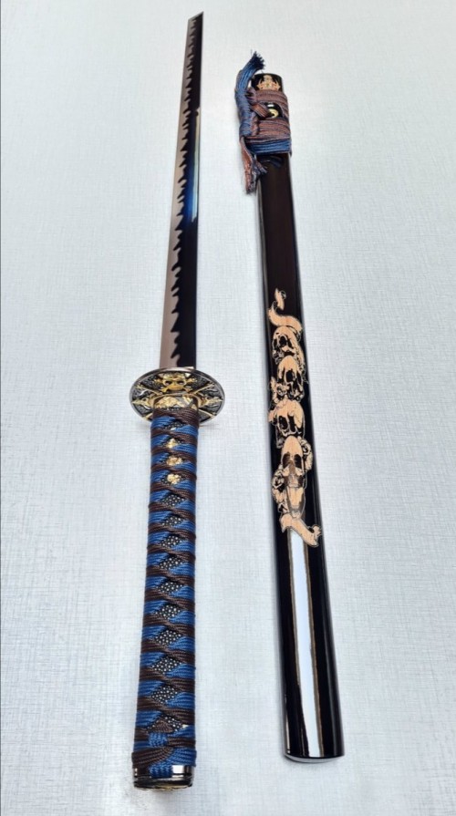 Handmade Japanese Straight Sword Full Tang With Blue Blade
