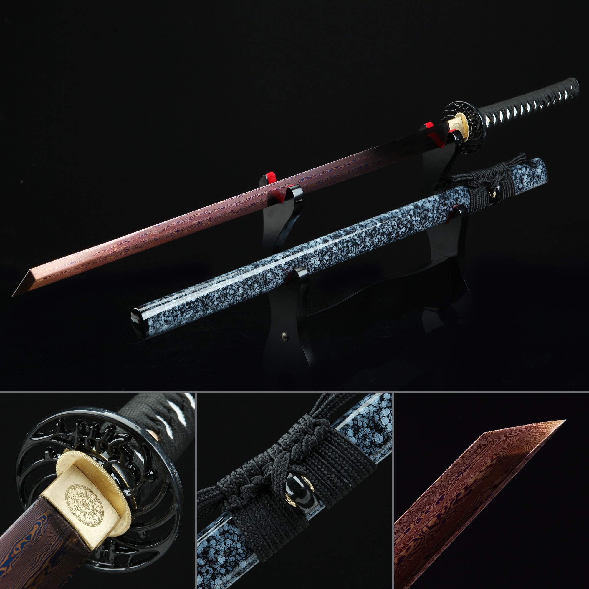 Handmade Pattern Steel Red Blade Real Japanese Ninjato Ninja Sword With ...