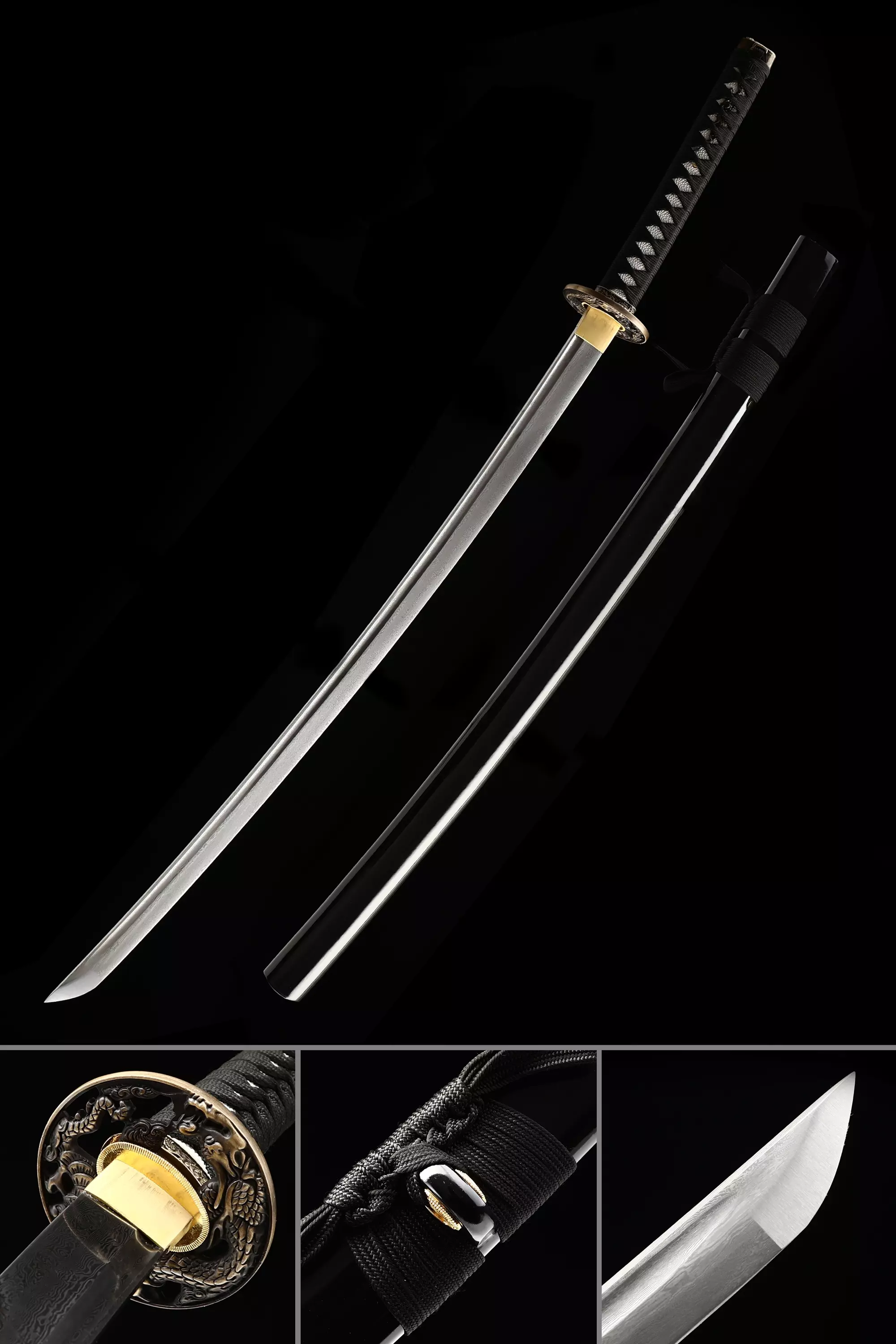 Black Damascus Katana | Handmade Japanese Katana Sword Damascus Steel ...