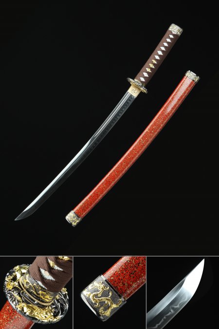 Handmade High Manganese Steel Red Blade Authentic Japanese Katana Samurai Sword With Black Scabbard