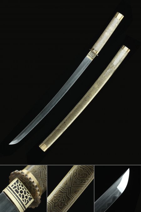 Hochleistungs-pattern Steel Real Hamon Japanisches Wakizashi-schwert Mit Bronzescheide