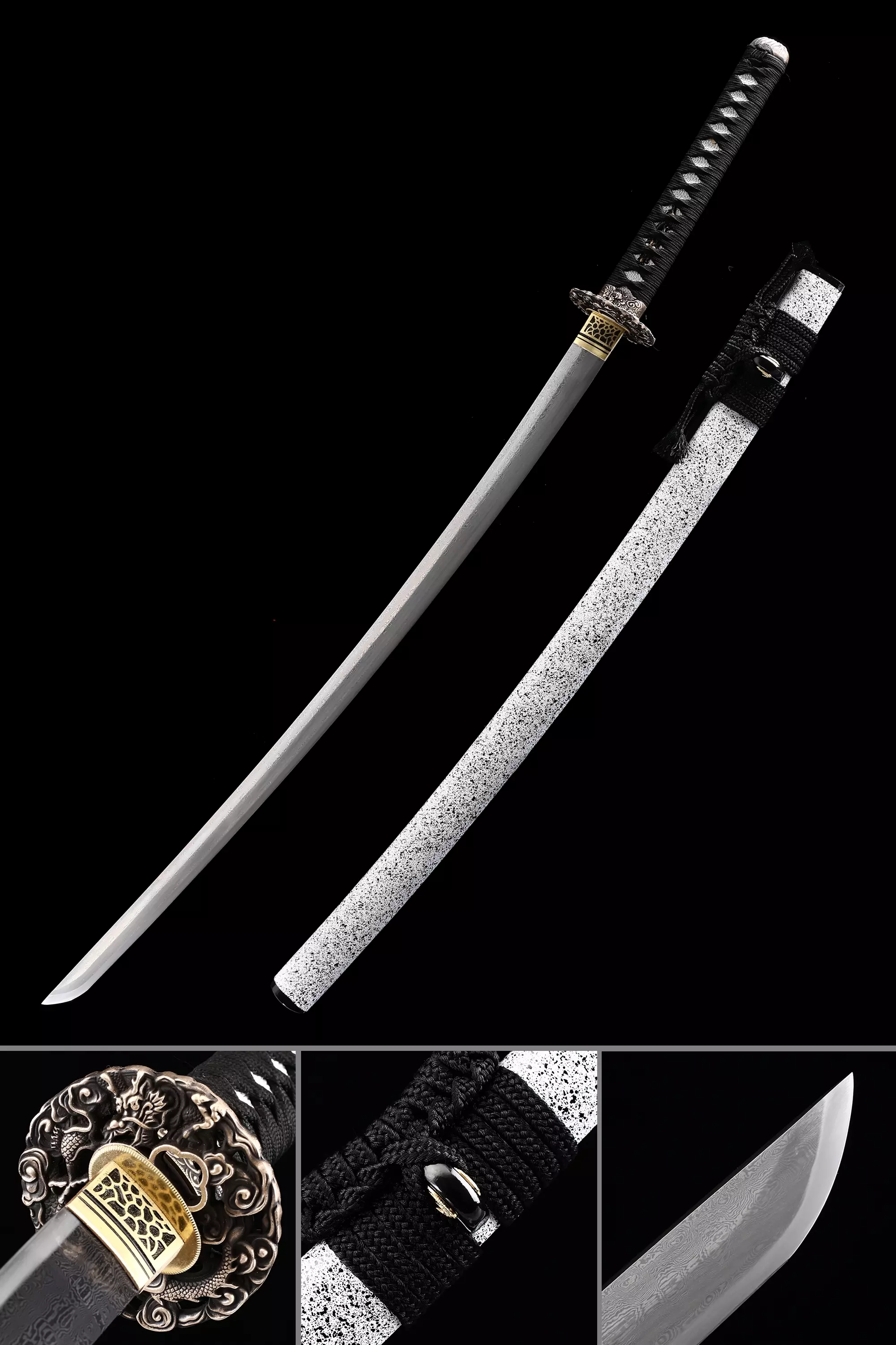 Black And White Katana | Authentic Japanese Katana Sword 1000 Layer ...