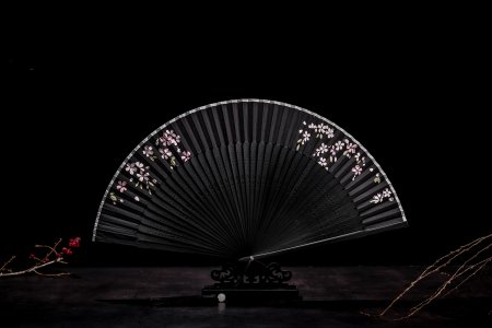 Japanese Folding Silk Fan Retro Style With Bamboo Frame