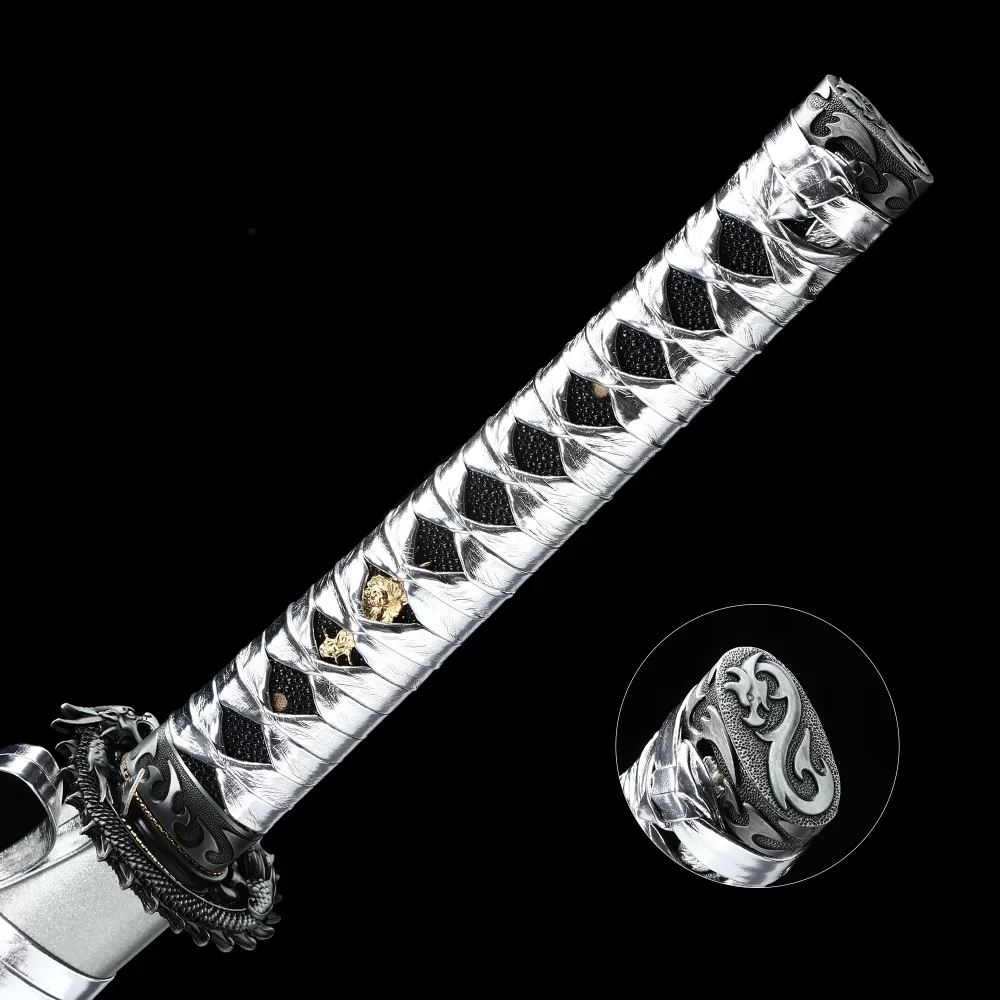 1065 Carbon Steel Katana with Dragon-Engraved Blade in White