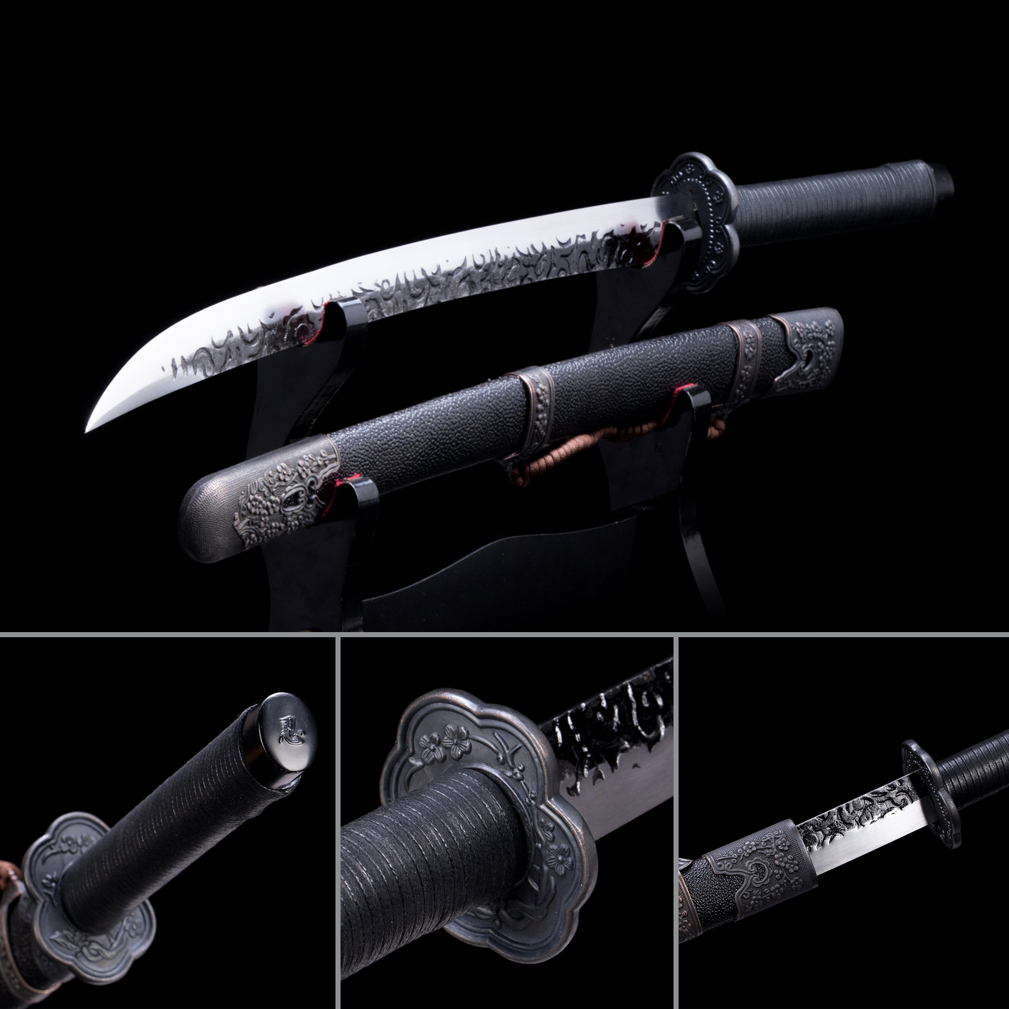 Handmade High Manganese Steel Chinese Dao Broadsword With Black Leather ...