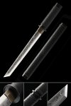 Handmade High Manganese Steel Real Japanese Hamidashi Tanto Sword With Black Leather Scabbard