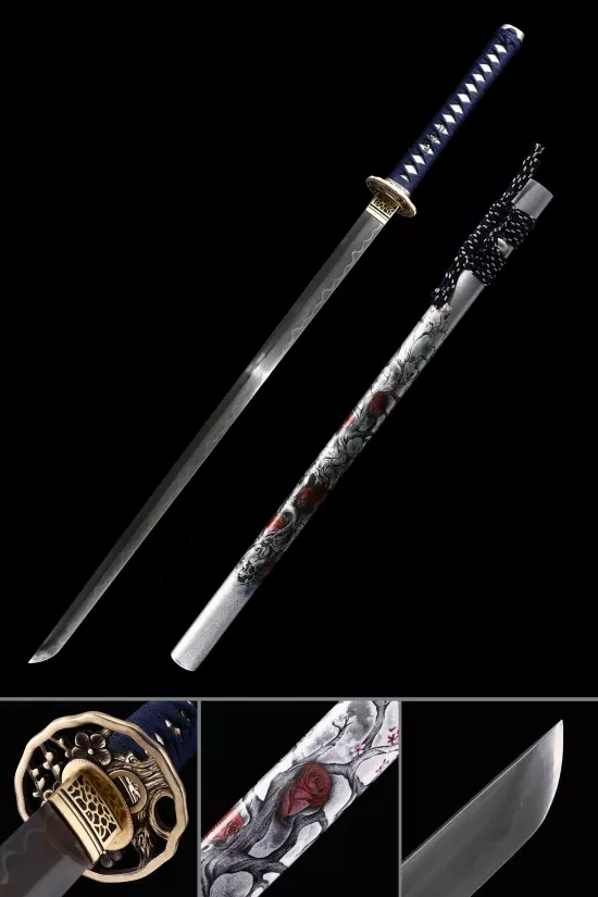 Handmade Japanese Chokuto Ninjato Sword Pattern Steel With Silver Scabbard