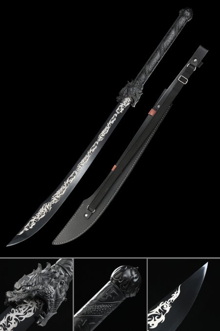 Handmade 1060 Carbon Steel Fantasy Sword With Black Pu Leather Scabbard