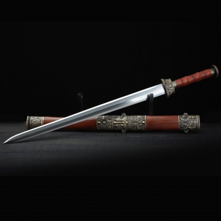 Handmade Bronze Full Tang Real Chinese Han Sword With Red Scabbard