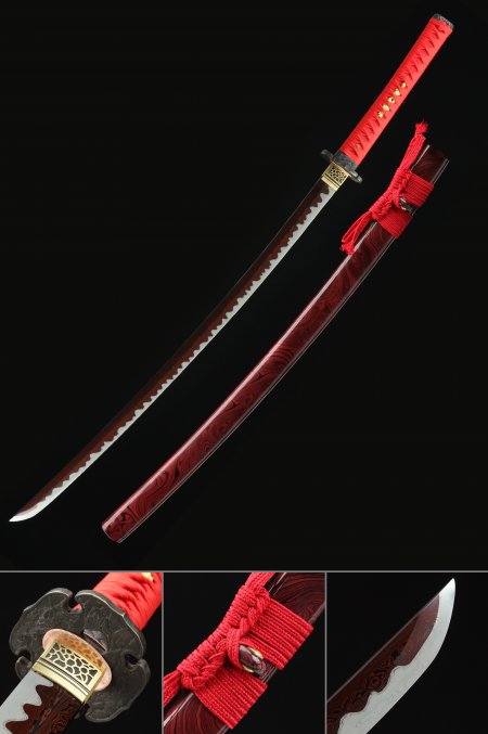 High-performance Japanese Katana Sword Pattern Steel With Red Blade And Scabbard