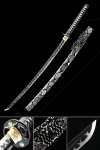Handmade Japanese Samurai Sword High Manganese Steel With Black Blade And Leather Scabbard