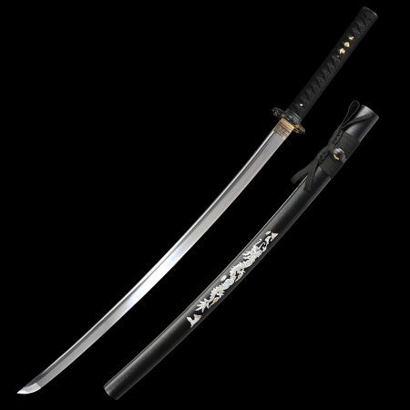 Handcrafted Full Tang Katana Sword 1095 Carbon Steel With Black Dragon Theme Scabbard