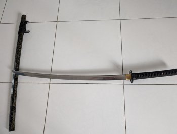 Handmade Japanese Katana Sword T10 Folded Clay Tempered Steel With Silk Thread Scabbard