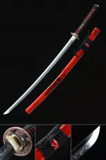 Handmade Japanese Katana Sword T10 Carbon Steel With Red Scabbard