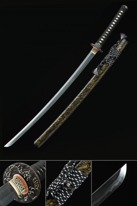 Clay Tempered Katana, Handmade Japanese Sword Damascus Steel Real Hamon