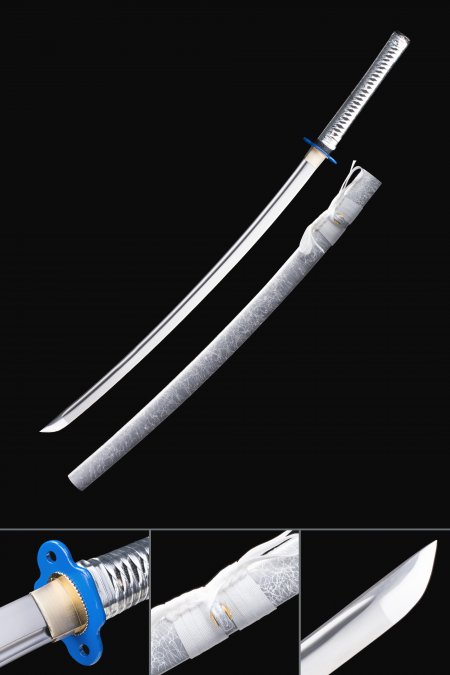 Handmade Japanese Katana Sword 1045 Carbon Steel With Silver Scabbard
